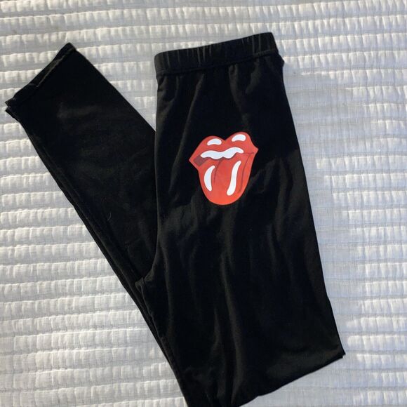 AQ SPORT WOMENS LEGGINGS BLACK ROLLING STONES LIPS XL - Picture 7 of 7